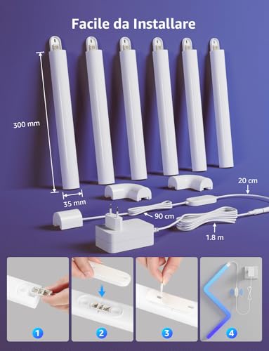 Lepro WL1 AI Smart Multicolor Wall Light 0.3 * 6 Metri,SYNC Music e RGBIC DIY,Light Bar Funziona con Alexa/Google Assistant,Retroilluminazione TV a Colori,Progettista Illuminazione AI Personalizzato - Immagine 1