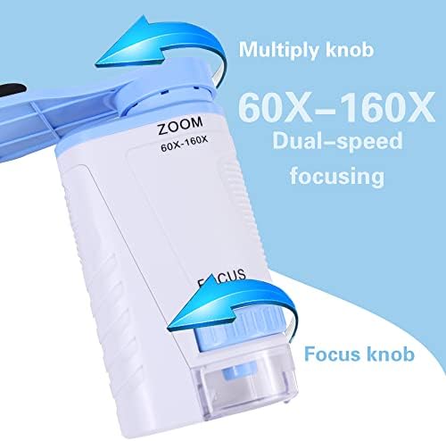 Pocket Microscope for Kids - Portable Mini Microscope 60x-160x with LED Light, Handheld Microscope for Kids and Students Microbiological Observation Learning, Surprise Gift for Children's Day(Blue) 5 41awow0sjQL. AC
