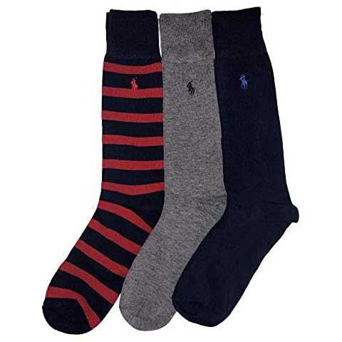 Polo Ralph Lauren Rugby Striped/Solid Dress Socks - 3 Pack Sock Size 10-13/Shoe Size 6-12 1/2 Cover