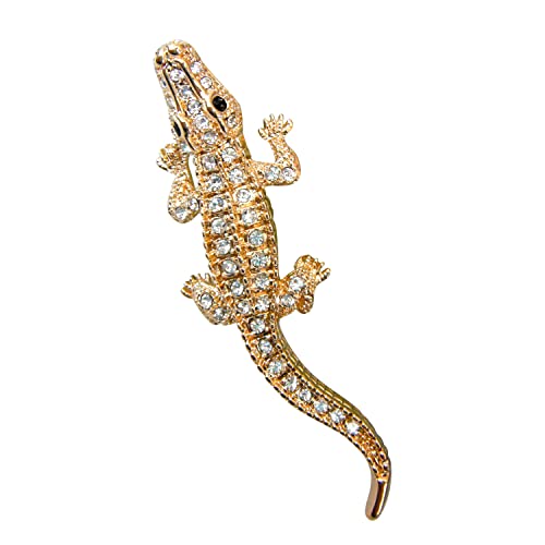 Image of Navachi 18k White Gold Plated White Crystal Crocodile Alligator Az7262 Brooch Pin