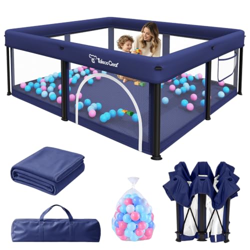 Image of TOREVSIOR Foldable Baby Playpen with Mat, 50 inchx71 inch F oldable P laypen for Babies and Toddlers, Indoor & Outdoor Kids Safety Play Pen, Portable Play Yard, Foldable Baby Playpen with 50 Ocean Balls