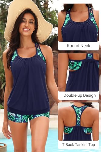 Image of Yonique Two Piece Tankini Bathing Suits T-Back Blouson Swim Tops with Boy Shorts Women Swimsuits Sporty Swimwear