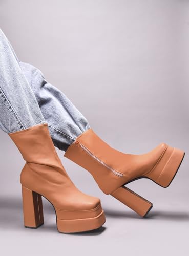 Image of SilverArrow Classy Trendy Comfortable ankel Length Block Heel Zipper Boots for Womens & Girls