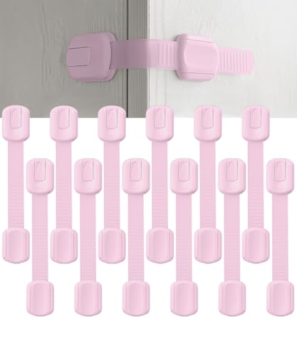 Image of Bates- Child Safety Strap Locks, 12 Pack, Baby Pink, Child Locks for Cabinets and Drawers