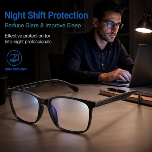 Image of Cyxus Blue Light Blocking Glasses Lightweight Eyeglasses Frame, Filter Blue Ray Computer Game Anti Eyestrain Headache Eyewear(8083T02,Black)