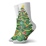 GULTMEE Fashion Compression Socks,Children Cartoon Drawing Style Xmas Tree With Funny Aspects Cookies Hearts Stars,Performance Polyester Cushioned Athletic Crew Socks for Running,Athletic, -12 inch