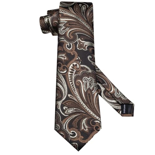 Image of Hi-Tie Men Silk Ties Set with Flower Lapel Pin Necktie Pocket Square Cufflinks for Tuxedo Wedding Business