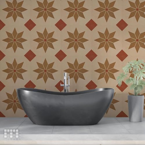 Image of Moroccan Tile Stickers | Waterproof Self Adhesive Peel & Stick Tile Decals for Kitchen Backsplash, Bathroom Wall, Floor, Furniture & Glass (4x4 Inch, Design 15, 36 Pic)