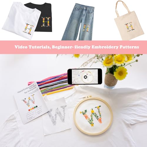 Image of Topapfo Letter H Stick and Stitch Embroidery Stabilizers for Clothing, Beginners Alphabet Embroidery Pattern Water Solute for T-Shirt Jeans Tote Bags Crafts