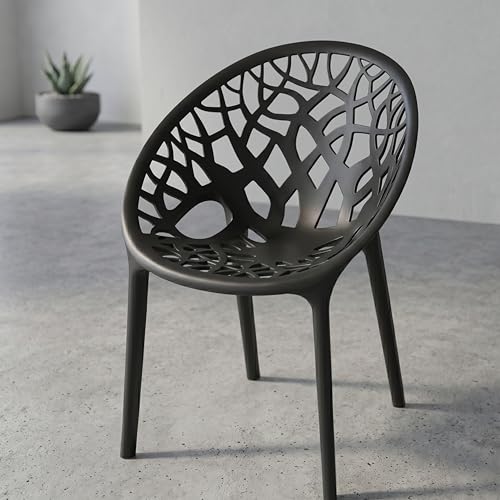 Image of Oaknest Neelkamal Crystal Plastic Chair - Stylish Tree-Design Backrest, Lightweight & Durable for Home, Garden & Patio (Iron Black), Set of 1 Piece