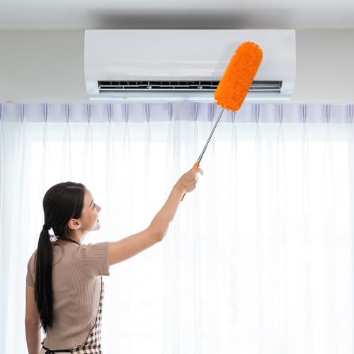 Image of Tanlade 12 Pcs Microfiber Feather Duster for Cleaning 13-31 Inch Extendable Cobweb Dusters Ceiling Fan Duster Washable Bendable Tool for Office Car Window Furniture (Orange)