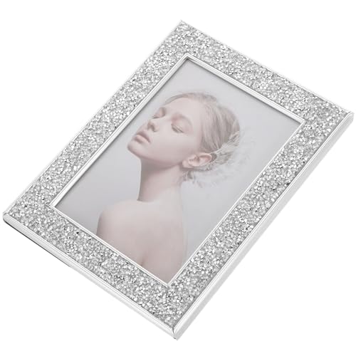 NOLITOY Marco de Fotos Pequeño de Metal Electrochapado Gemas Brillantes 5 Pulgadas 89X127 CM Color Plateado para Decoración de Pared y Escritorio en Bodas y Eventos Obsequios