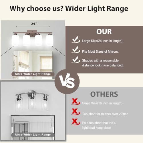 Image of IZORRO Bathroom Light Fixtures, Modern Vanity Lights, Bathroom Lighting Fixtures Over Mirror with Milky White Shade, Wall Sconce for Living Room Cabinet Bedroom (Oil Rubbed Bronze, 4-Light)