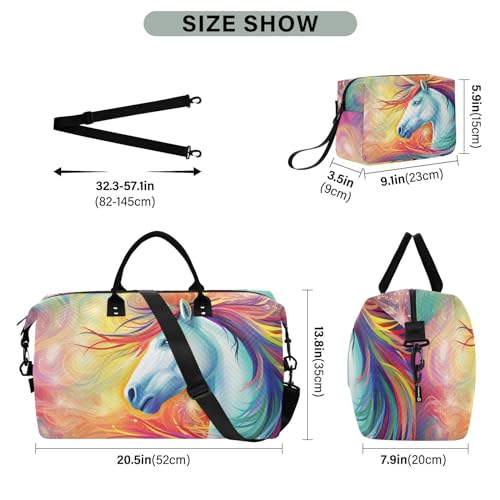 Large Travel Duffel Bag, Abstruct Rainbow Horse Sports Tote Gym Bag, Shoulder Weekender Overnight Bag for Women Men, Carry On Luggage with Toiletry Bags3