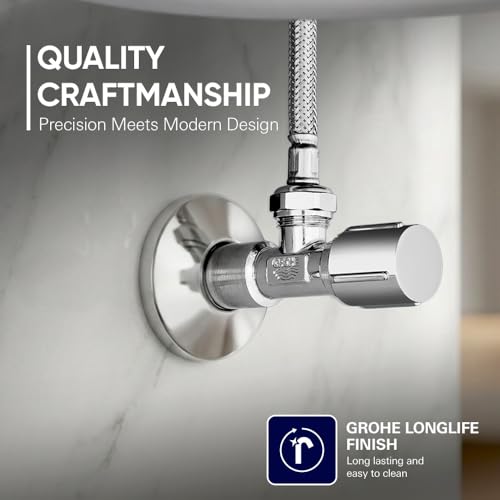 Image of GROHE Angle Valve 1 /2 Inch | Wall Mounted Angle Valve For Bathroom & Kitchen | Brass Construction | Scratch Resistant Grohe Long Life Finish | Chrome finish | 2 Year Warranty | 22041001