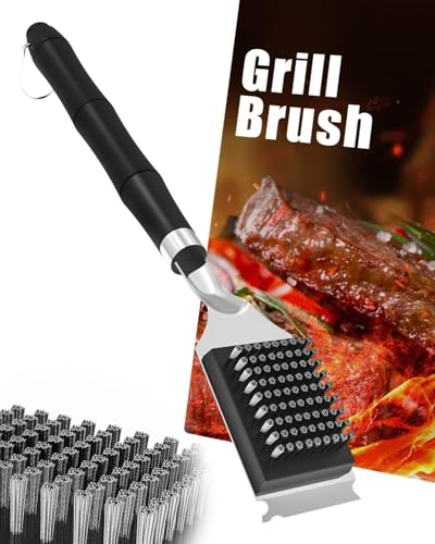 Grillbürste HAZENS Grill Reinigungsbürste Edelstahl Schaber 31.5CM Extra Langer und Wärmedämmung Griff Grillbürste für gussrost Grill zubehör für Gasgrill Holzkohlegrill Elektrogril Grillrost