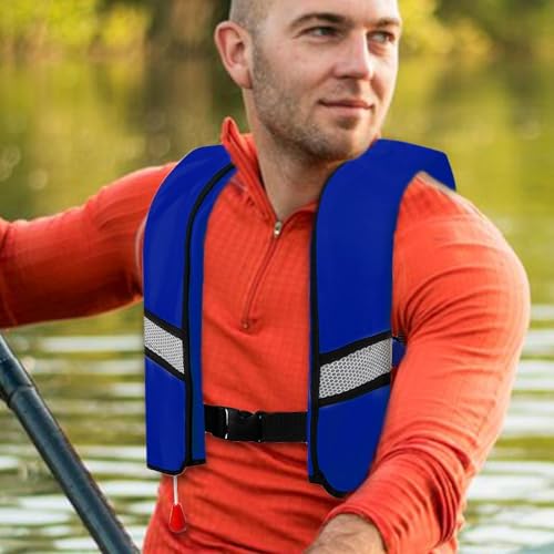 Nhujevkom Zwemvest voor volwassenen, uniseks reddingsvest voor volwassenen, draagbaar reddingsvest van nylon, snorkelvest met automatische opblazende functie voor peddelboard, drijven, kajakken - Afbeelding 4