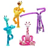 SUKIPIN Pop Tube Giraffe Toy, 4 Pack Telescopic Suction Cup Giraffe Toy, Stretchy Giraffe Suction Toy, Pop Tube Fidget Toys for Children with Autism (4 Pack)