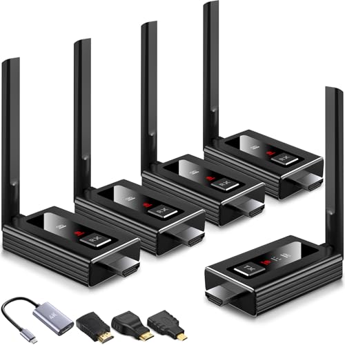 Image of 2026 Upgraded Wireless HDMI Transmitter and 4 receivers,Multi-TV Extender,5.8G / 2.4G,165FT /50M,Plug and Play,HDMI Wireless Splitter transfers of Videos from Laptops /Camera to Multiple TVs /Monitors