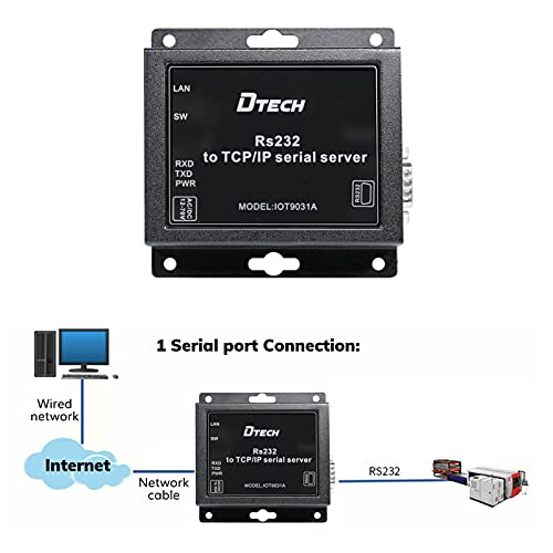 Dtech 1 Port Serial To Ethernet Converter Adapter Rs232 To Tcp Ip Device Server Supports Dhcp Dns Modbus Rtu/Tcp 10/100M #TOP2