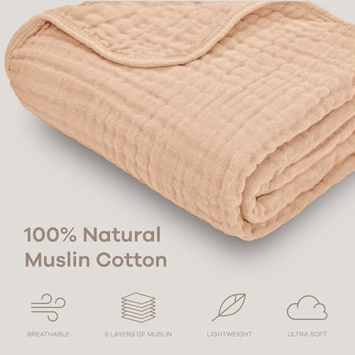 Image of Comfy Cubs Muslin Baby Blanket - Soft, Lightweight, 6-Layer Cotton Swaddle Blankets for Newborns, Infants & Toddlers - 40 inch x 40 inch Large, Breathable & Versatile for Sleeping & Tummy Time - Cream