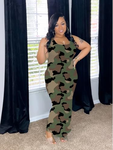Image of YeGine Women Plus Size Sleeveless Bodycon Maxi Dresses Sexy Slim Tank Dresses