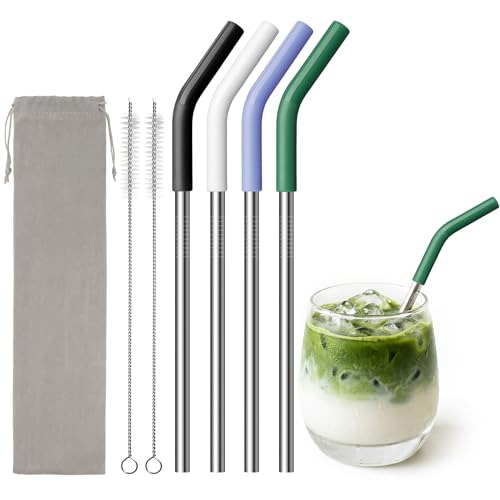 Diumepo Short Metal Straw Reusable, 6.7in Stainless Steel Drink Straws with Silicone Tips for Small Cup,Brush,Dishwasher safety (Colors 7)