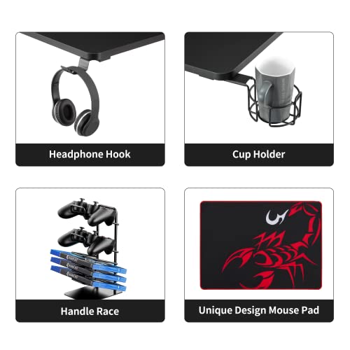 Ee Eureka Ergonomic Gaming Desk 63 Inch, K-Shaped Computer Desk With Large Mouse Pad, Gaming Setup Long Pc Computer Table Gamer Table With Cup Holder Headphone Hook And Gaming Handle Rack, Black #TOP7