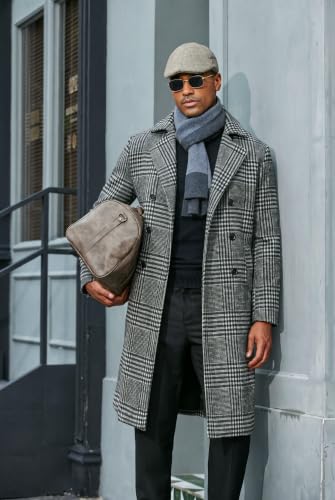 COOFANDY Men Long Trench Coat Winter Plaid Double Breasted Overcoat Peacoat - image 2