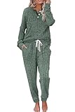 WIHOLL Pajama Sets for Women Soft Sweater Sets Knit Pullover Tops and Long pants Grass Green 2XL
