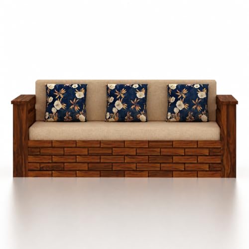Image of Ganpati Arts Solid Sheesham Wood 3 Seater Italian Sofa Cum Bed with Side Pocket for Living Room Bedroom Wooden Bedroom Furniture for Home 1 Year Warranty (Natural Finish)