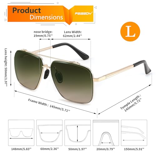 FEISEDY Women's and Men's Fashion Oversize Square Metal Gradiant Pilot Sunglasses B4145 — view 6