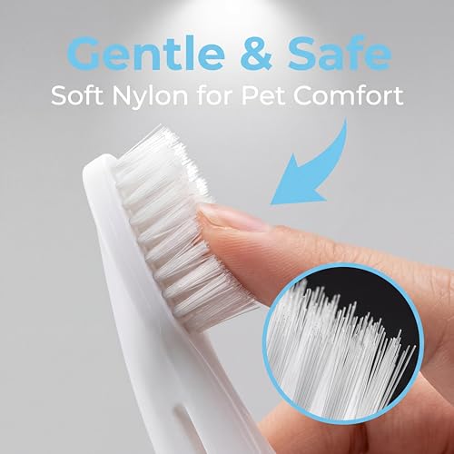 Image of Dog Toothbrush & Cat Toothbrush, Soft Nylon Bristle Cat Finger Toothbrush with Ergonomic Handle, Pet Toothbrush for Teeth Whitening, Oral Care Pet Supplies (White)