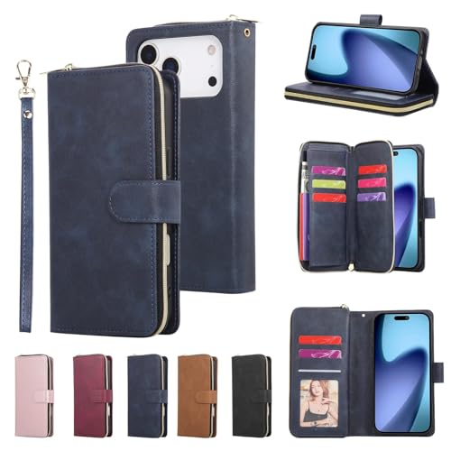 Étui iPhone 17 Pro Max noir avec portefeuille zip en cuir élégant