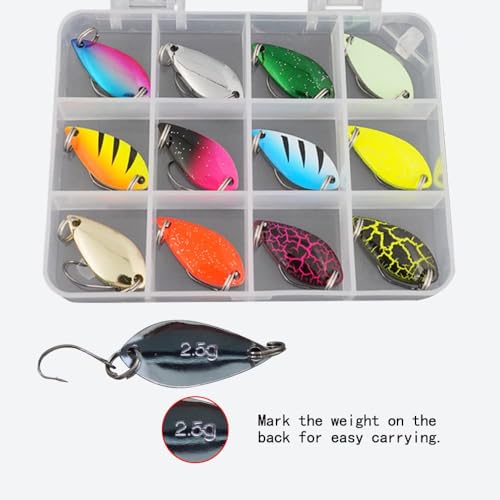 Foto von Forellen Spoon Set Forellenköder 2,5g, Spinner Forellen Trout Blinker Angeln Spoon Angelköder mit Teilig Einzelhaken Haken Aufbewahrungsbox