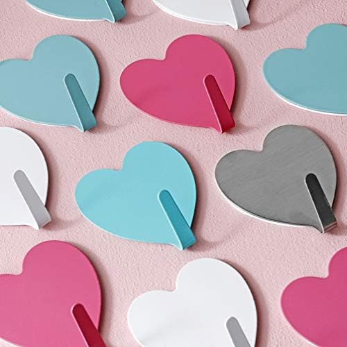 Angoily 12Pcs Heart Shape Stainless Steel Self- Adhesive Wall Hooks, Wall Mounted Towel Coat Hook, Heavy Duty No Drilling Waterproof Sticker Hanger for Scarf, Bag, Towel, Key, Cap, Hat ( Random )