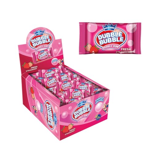 iChuches- Chicle Dubble Bubble – Estuche con 100 Chicles – Fresa, Menta con azúcar o Fresa Sin Azúcar – Chicle Clásico Americano – Ideal para Fiestas y Regalos (100 unidades, Fresa con azúcar)