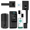 WiFi Front Door Lock Set with Handle, Featuring Fingerprint Keyless Entry, Smart Keypad with Lever Handles, Electronic Screen + WiFi Gateway, App Control, Auto-Lock, and Voice Control