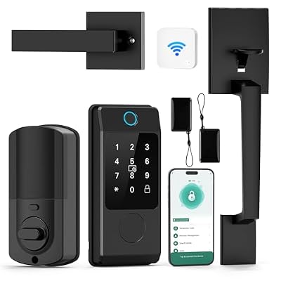 WiFi Front Door Lock Set with Handle, Featuring Fingerprint Keyless Entry, Smart Keypad with Lever Handles, Electronic Screen + WiFi Gateway, App Control, Auto-Lock, and Voice Control