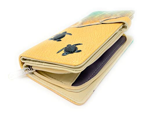 Shag Wear Baby Turtles Large Animal Wallet for Women and Teen Girls Vegan Faux Leather Yellow 7"3