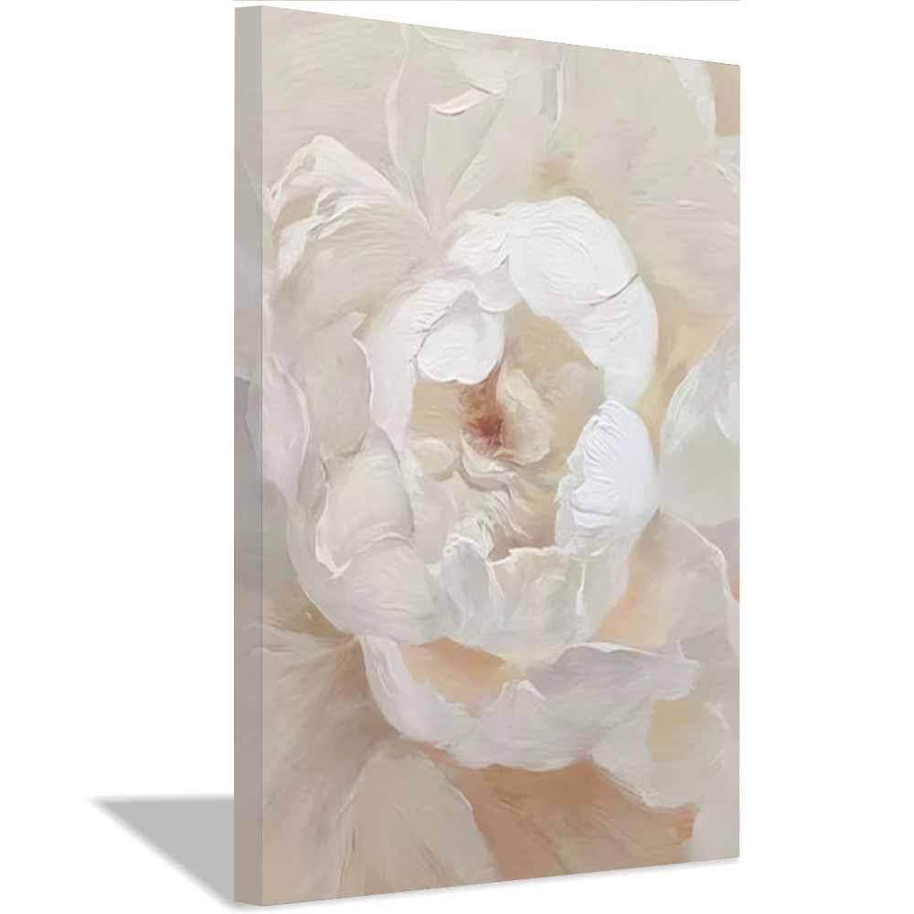 QUSAAOU Abstrakt Kunst Creme Elfenbein Weiße Pfingstrose Blume Wandkunst Drucke,Leinwand Wandbilder,Moderne Wohnzimmer Wanddeko Abstrakte,Boho Schlafzimmer BüRo(Ivory)-50x70cm Gerahmt