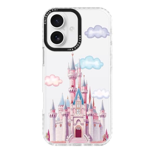 Coque iPhone 16 château féerique et feux d'artifice pastel en TPU MagSafe antichoc