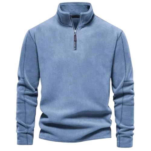 Men's thick wool knit pullover with a zip-up collar, warm and windproof top