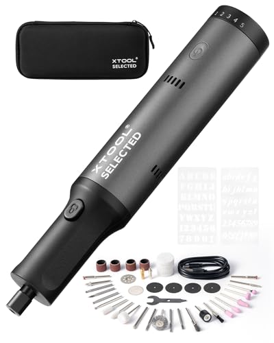 xTool Engraving Pen, Cordless Engraving Pen for Metal Wood Glass and Plastic, 42-in-1 Engraver Pen Rotary Tool Kit, Large Capacity Rechargeable Etching Tool Metal Engraver for Crafts