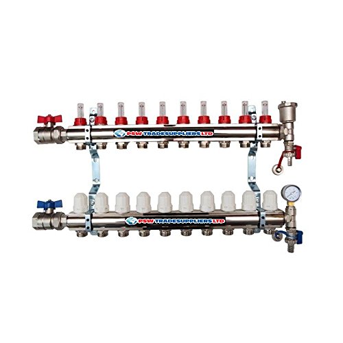 Buy Underfloor Heating 10 Ports Complete Manifold with 16mm Pipe Connections Ball Valves
