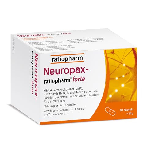 Neuropax-ratiopharm® forte – B-Vitamine zur Unterstützung des Nervensystems*. Mit Uridinmonophosphat (UMP). Gut verträglich und nur 1 Kapsel täglich, 80 Kapseln