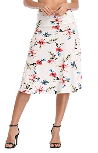 Image of Urban CoCo Women's Ruched High Waist Knee Length Jersey A-Line Stretchy Flared Casual Skirt