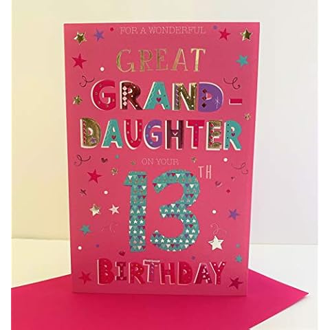 ICG Wonderful Great Granddaughter Age 13 Today Birthday Card - Stars Hearts Cover