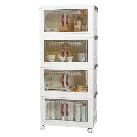 KHS Plastic Storage Bins Organizer, 4 Pack 23.3QT Stackable Storage Bins with Doors, Collapsible Storage Bins Containers for Closets Kitchen Bedroom Cover