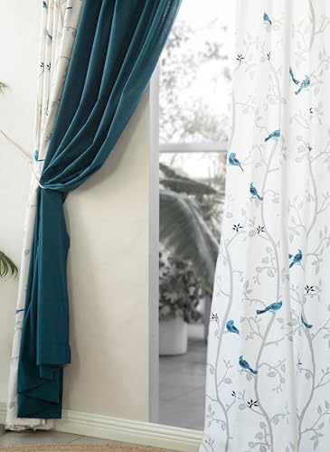 Image of Tranquebar Curtain Co. Window Curtains 5 Feet, 60-65% Room Darkening, Blue Bird Print, Cotton Curtains for Window,Cotton Curtains 5 Feet Set of 3,BackTab Loops,Design Yori Blue combo (152 cm)-Set of 3